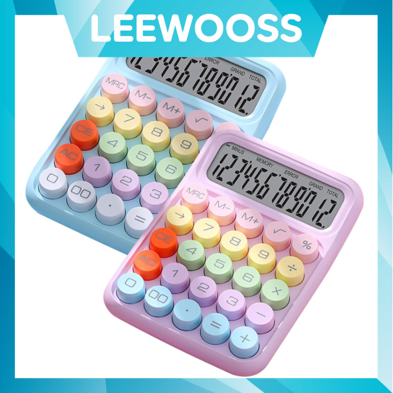 

LEEWOOSS 6187 Cute Calculator Electronic Warna Permen Kalkulator Lucu Warna Macaron 12 Digit Display Besar Keyboard Dot Mekanik