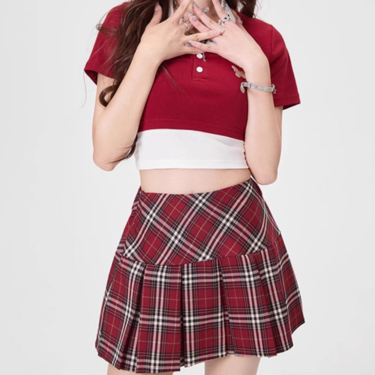 Rok Mini Kotak-Kotak Wanita High Waist Jepang JK Rok Plisket Rok Pendek A-Line Sekolah Remaja