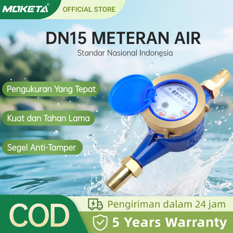 MOKETA Meteran Air PDAM SNI 1/2" Body Besi Water Meter Ledeng PDAM 0.5 Inch Meteran PDAM Flow Meter