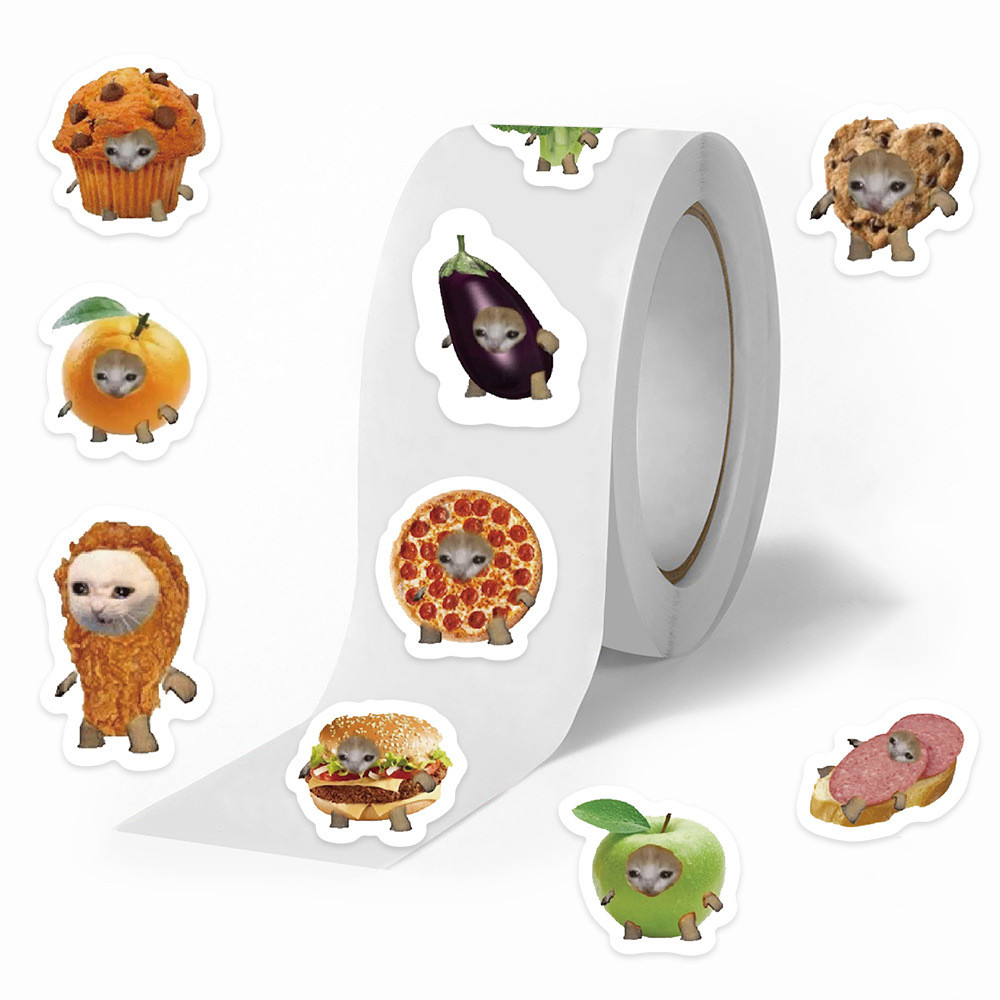 

500pcs/Roll Cartoon Meme Food Cat Stickers Decorative Classroom Luggage Graffiti Decals Kid Toy Decoration Sticker Gift