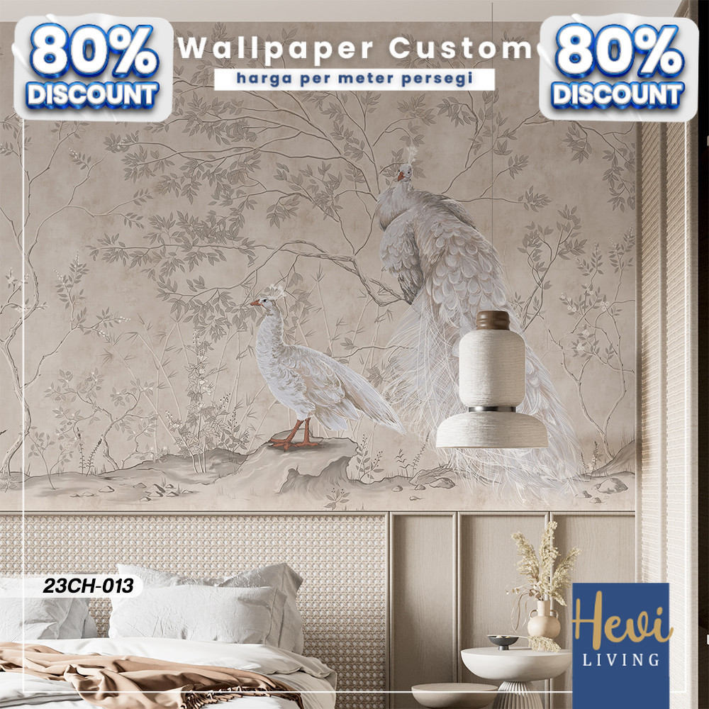 Wallpaper Custom - Wallpaper Custom Kamar Tidur - Wallpaper Custom Gambar Chinoiserie Burung Merak d