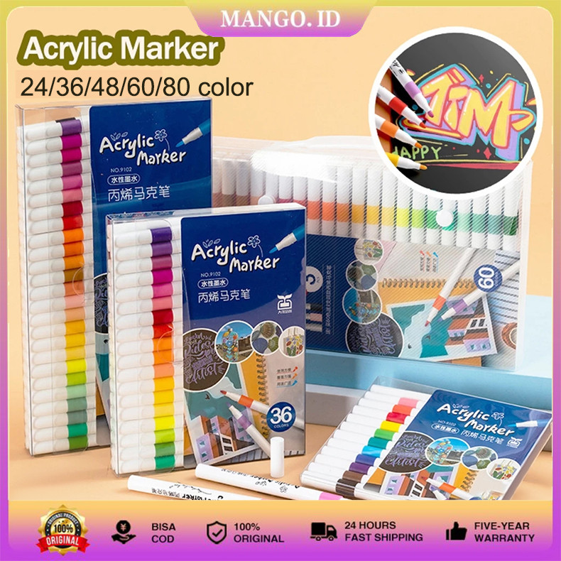

New 24/36/48/60/80 Colors Pen Akrilik Marker Warna Cepat Kering Tahan Air / Spidol Acrylic Painter / Menggambar Kreativitas Seni Edukasi Anak Acrylic Marker Set Spidol Akrilik DIY Painting Spidol Pastel Pulpen Highlight Drawing WarnaPremium