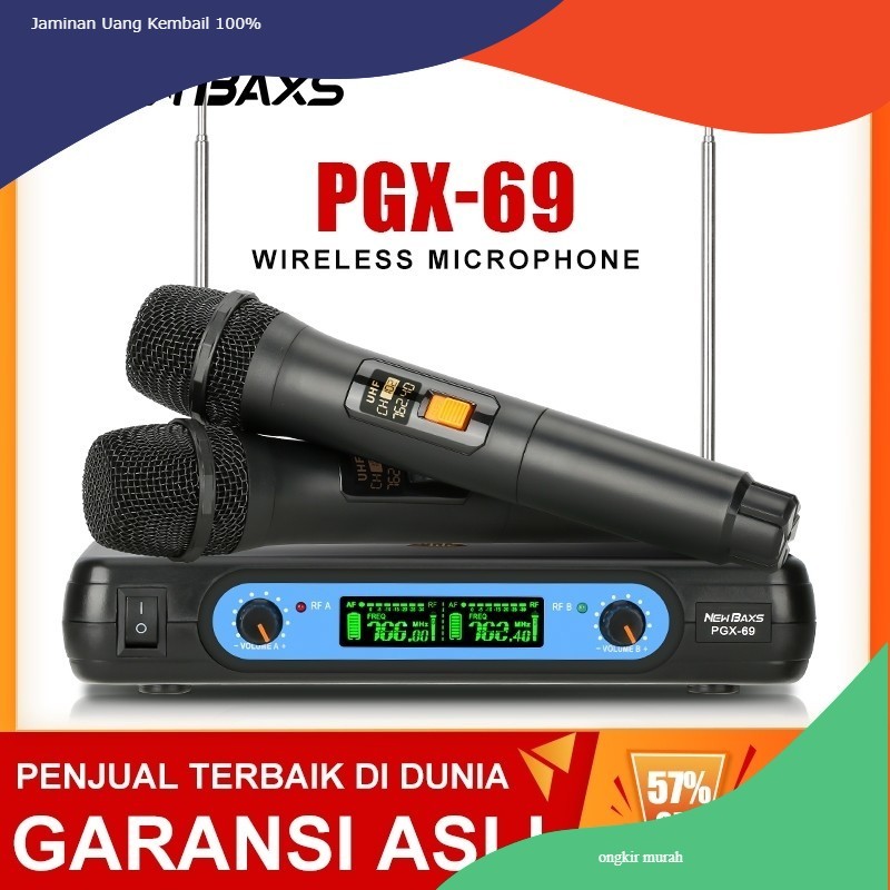 NEW BAXS 【COD】Mikrofon Nirkabel PGX-69 UHF band 2 genggam Jarak penerimaan 60M Peralatan audio KTV p