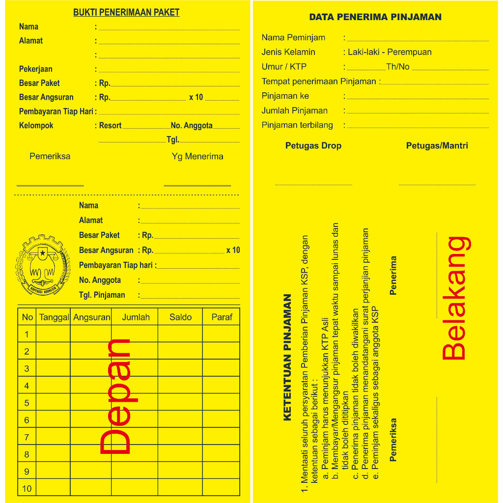 Kartu Angsuran Koperasi / Kartu Pinjaman Koperasi Mingguan Custom
