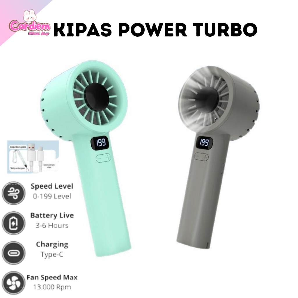 Promo Kipas Angin Turbo Genggam 199 Speed Digital Kipas Mini Portable USB Rechargeable Stylish Murah