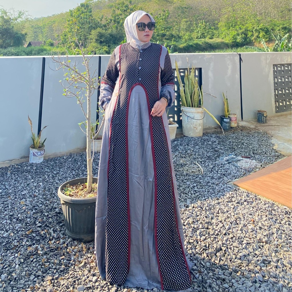 Gamis Amanda Launa Rayon Twill Premium Mix Rayon Viscose Motif Polkadot (Free Pouch, Goodie Bag)