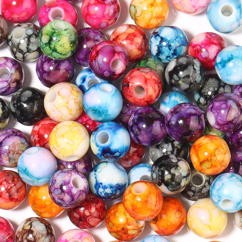 50-100pcs/Lot 8/10/12mm Round Crackle Bead Acrylic Beads for Jewelry Making Multicolor Loose Beads D