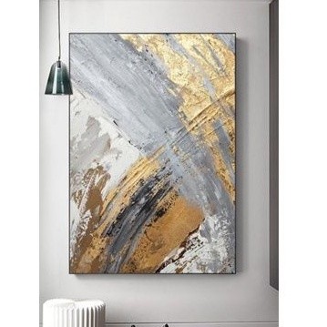 lukisan dinding abstrak tekstur gold hiasan dinding kamar tidur aesthetic plus frame