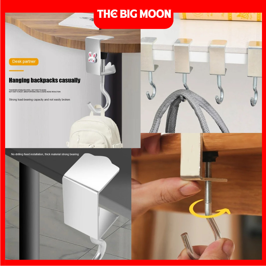 Hook Holder Gantungan Meja Cantolan Klip Serbaguna Tas Topi Headset Barang Universal Besi Tanpa Lem 