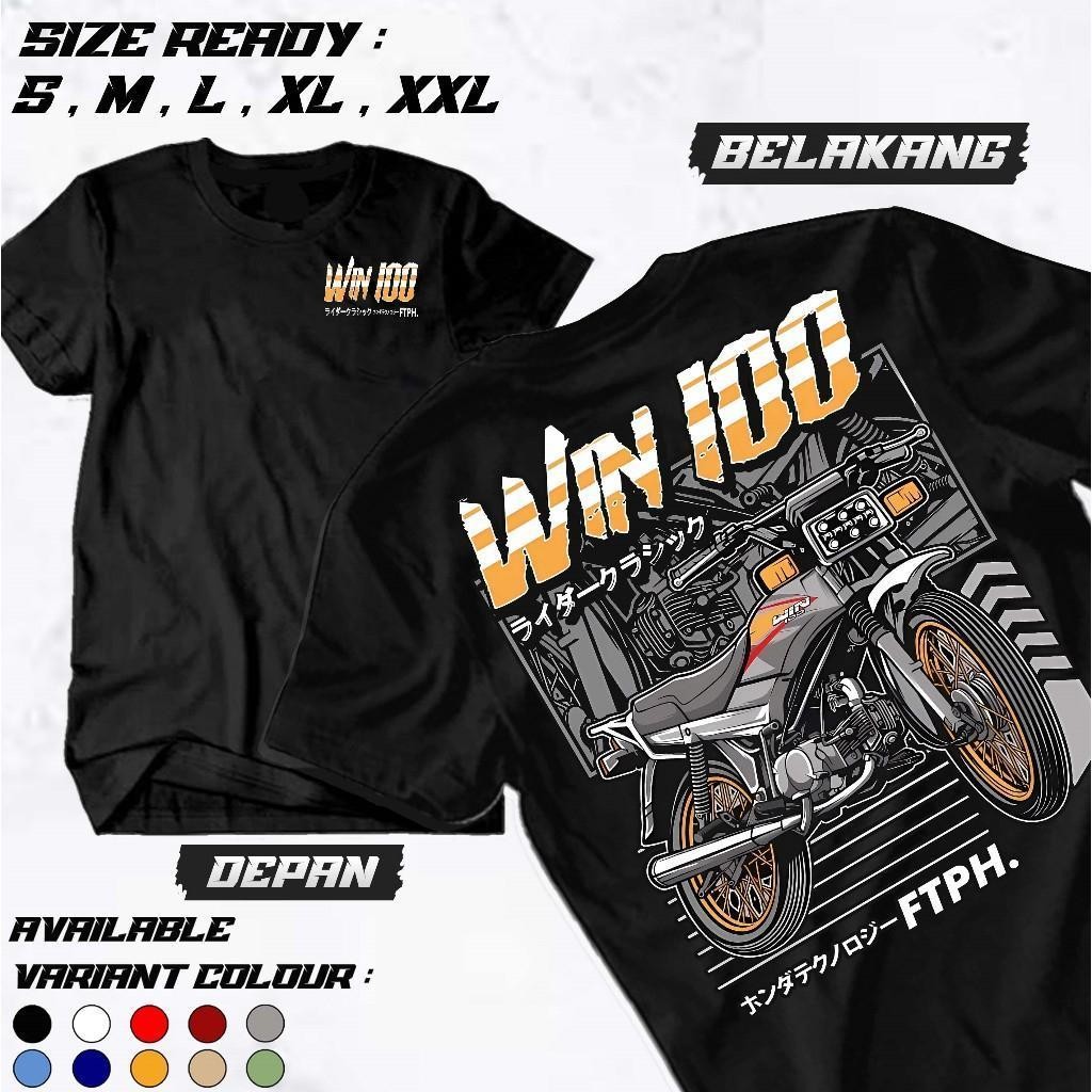 centralbaju  - Kaos Baju Atasan Tshirt Lengan Pendek Black Motor Honda Win100 FTPH Original Terbaru 