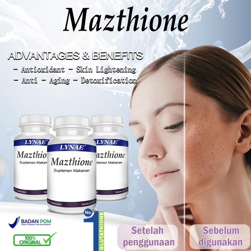 Original Mazthione Glutathione whitening Suplemen pemutih badan  isi 15 30  kapsul - BPOM