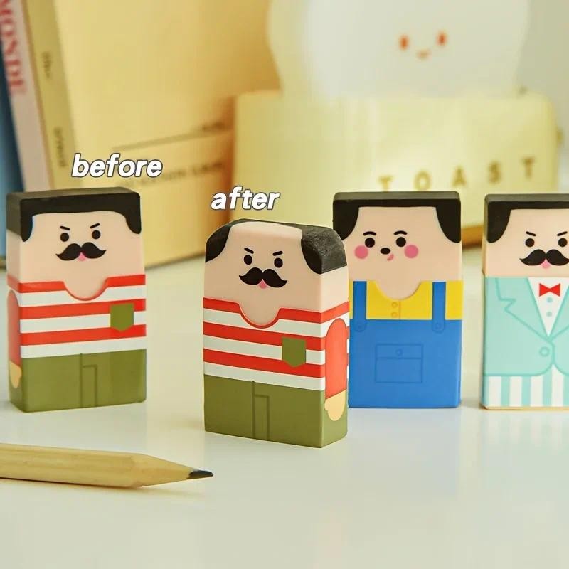 

1/2/4/6 pcs Random Bald Eraser Smart Eraser Stay Up Late Bald Student Stationery