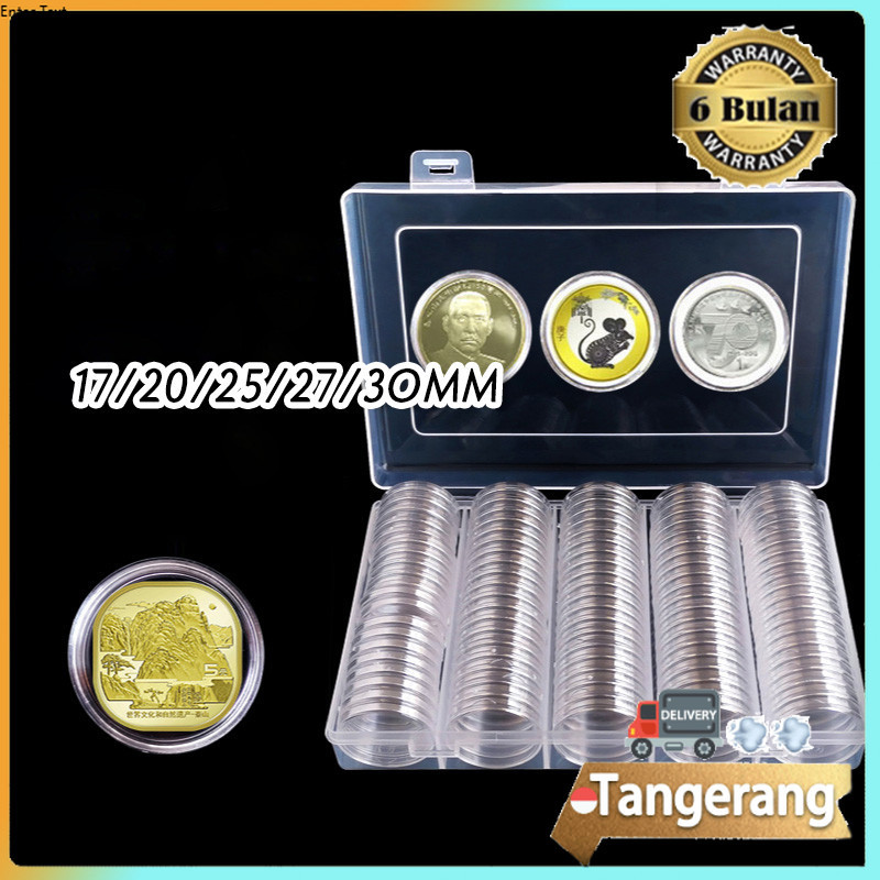 100pcs Kapsul Koin 19-30mm Koin Kapsu Koin Kotak Jelas Case Kotak untuk Koleksi Koin Penyimpanan
