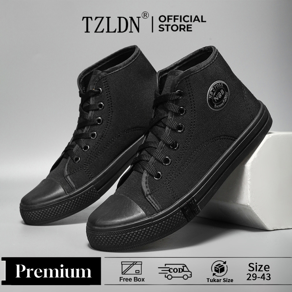 TZLDN Sepatu wanita sneakers wanita sport black korean style sekolah sepatu sekolah hitam polos