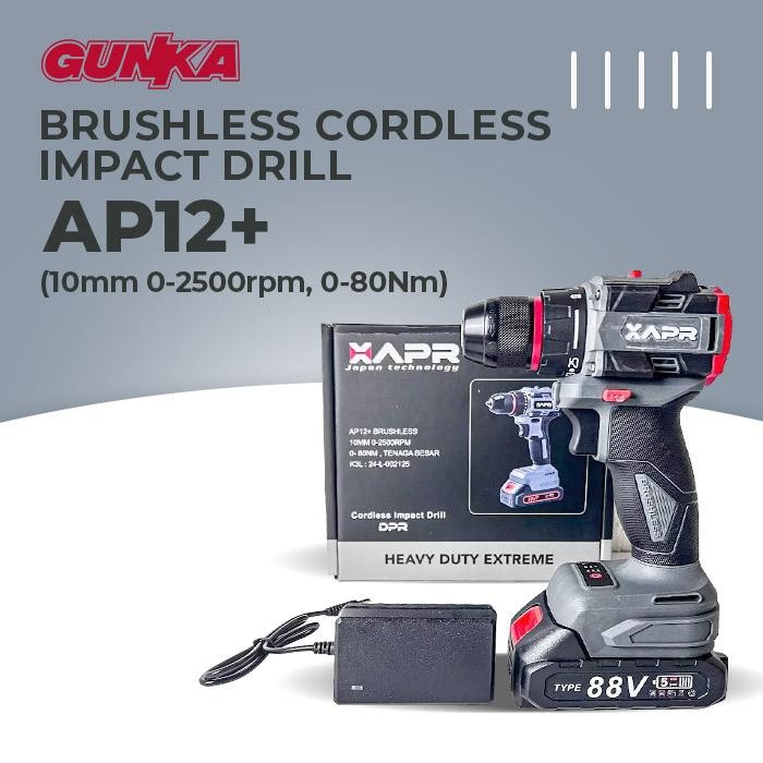 APR Impact Drill Brushless (10mm) XAPR APR-AP12+ Mesin Bor Kayu Skrup Besi Impact Baterai Keyless
