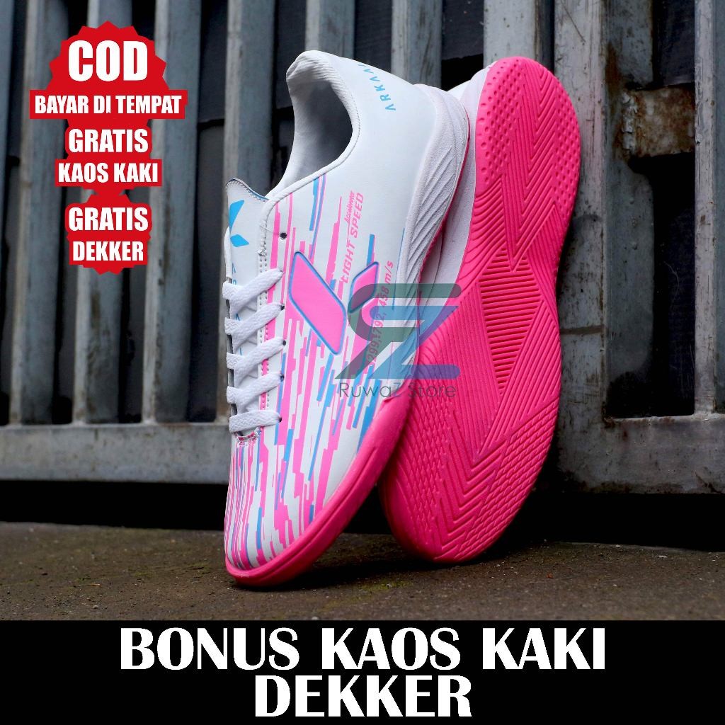 HAFERAMES  886543 (Bayar Di Tempat) SEPATU FUTSAL PRIA ORTUS_ ORTUSEIGHT_ _LIBERTE PUTIH PINK TERLAR