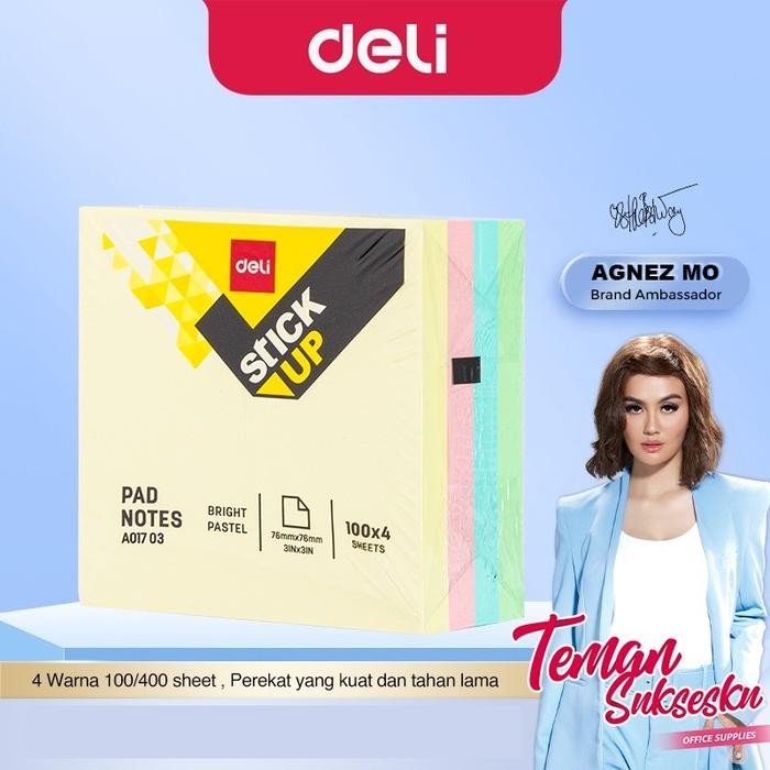 

Deli EA01703 Memo - Sticky Notes 76×76mm 4×100sheets by Fajar SA