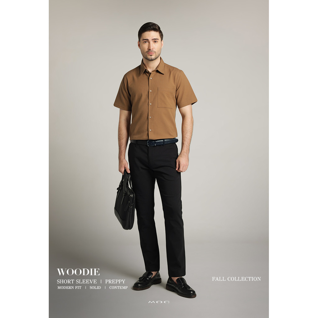 MOC - Kemeja Pria Lengan Pendek Polos Woodie - Brown