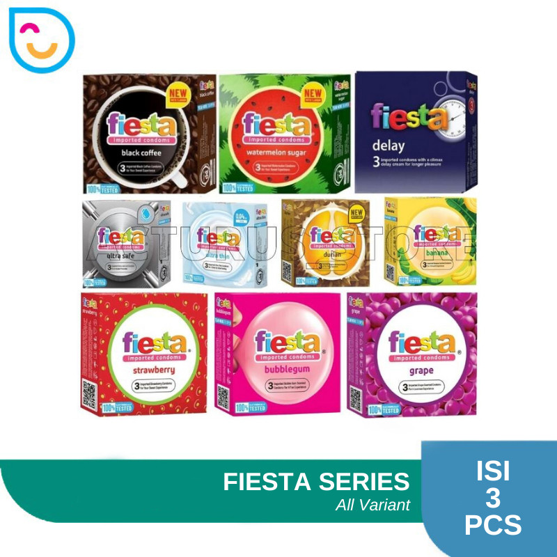 Kondom Fiesta isi 3 Pcs Kondom Tahan Lama All Varian / Kondom fiesta / Delay / Max dotted / Strawber