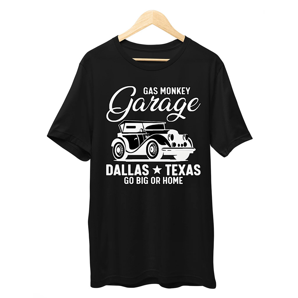 G-GAS MONKEY GARAGE Motif Mobil Putih Texas Pria, Kaos Grafis Pria, Kaos Santai dan Nyaman untuk Mus