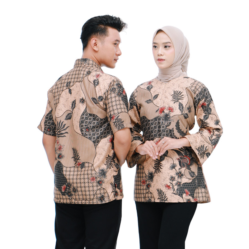 BATIK TRUSMI Set Couple Blouse Batik dan HEM Batik Rale Cokelat MR