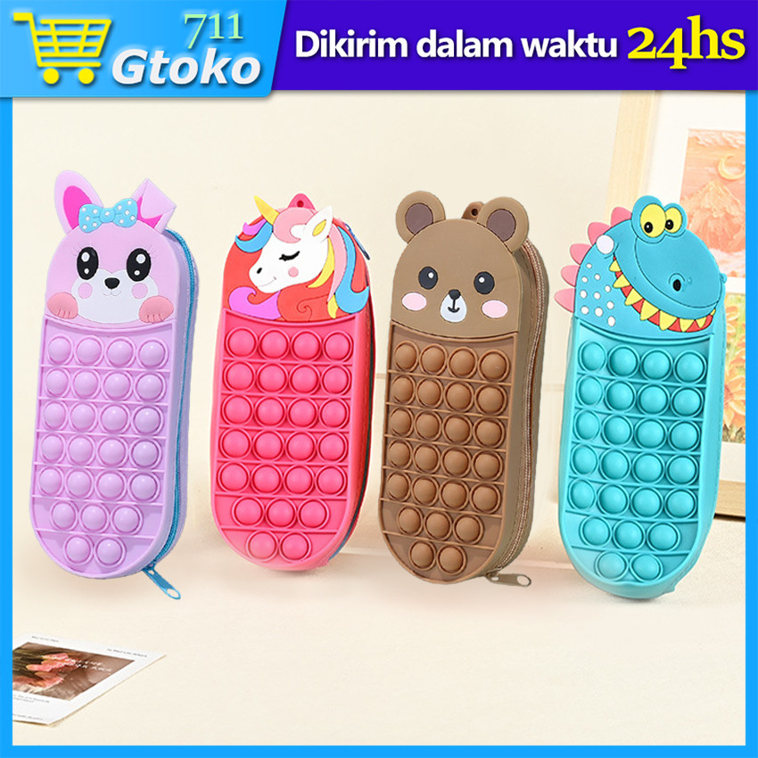 Tempat Pensil Pop It Mainan Anak Kotak Pensil Pop It Karakter Pencil Case Pop It Lucu