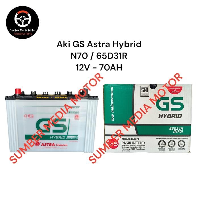 Aki Accu Basah Mobil GS Hybrid Astra N70 65D31R 12V-70AH Original BEST