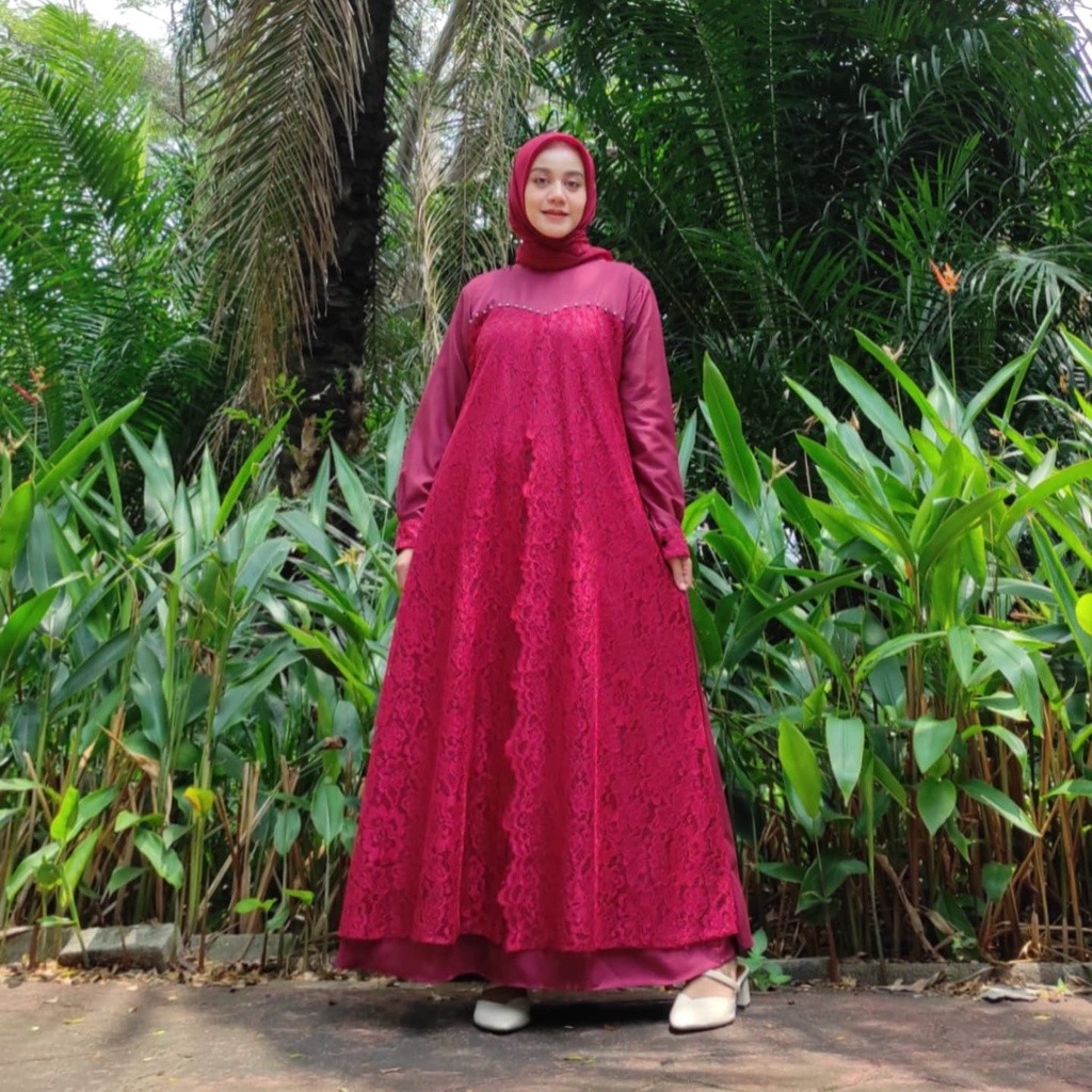 MACIAS_ Gamis JUMBO Brukat SABRINA Maxi Dress Bahan Toyobo Original Gamis Kondangan Mewah Pesta Deng