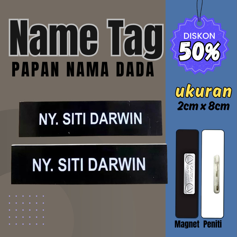 Name Tag Nama Dada Akrilik Magnet Peniti Gold Silver
