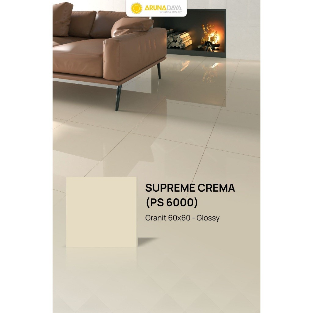 Granit Lantai Sun Power Glossy Polish Supreme crema (PS6000) Warna Cream Polos (Double Loading)-Gran