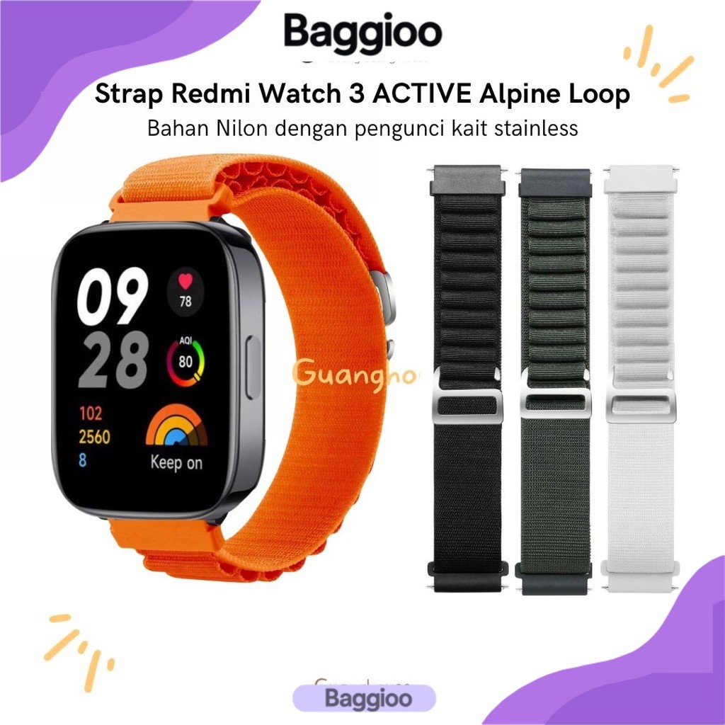 Baggioo Nylon Strap Redmi Watch 3 ACTIVE Alpine Loop Tali Jam Redmi Watch 3 ACTIVE Bahan Nylon Alpin
