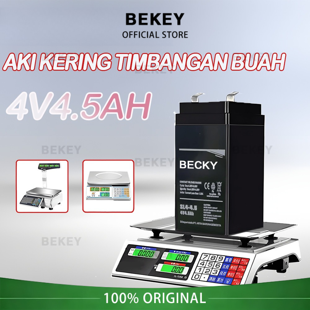 BEKEY ASLI Aki 4V 4,5AH untuk produk-produk timbangan buah, timbangan meja, timbangan duduk 150kg 30