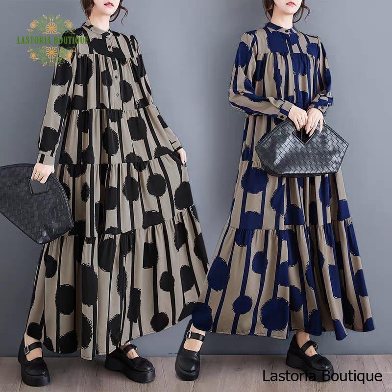 LC1325 Midi Polkadot Dress Premium Fashion Korea Terbaru Lastoria Boutique