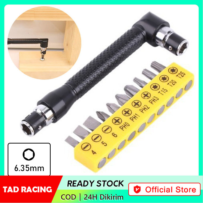 【TADRACING】Obeng L Siku + 10 pcs Mata Obeng SET Gagang Double Ended Sambungan / Kepala Soket Obeng L