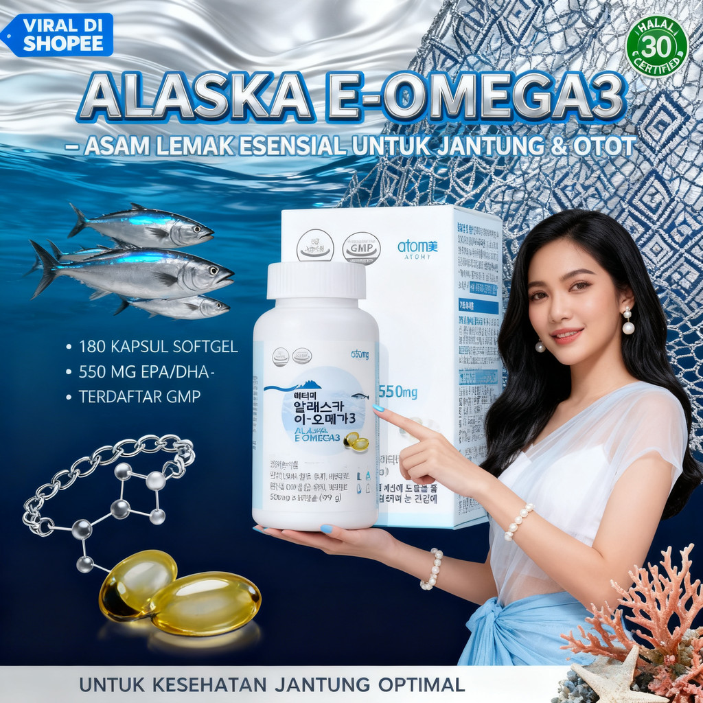 Atomy Alaska Omega-3 & Vitamin E Premium - Suplemen Jantung, Otak & Imun 180 Kapsul CO811