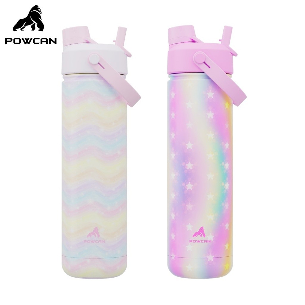NANGULANGIN  [Produk Baru] Gelas air gradien pelangi POWCAN 26oz (760ml), gelas termos manis khas Ko