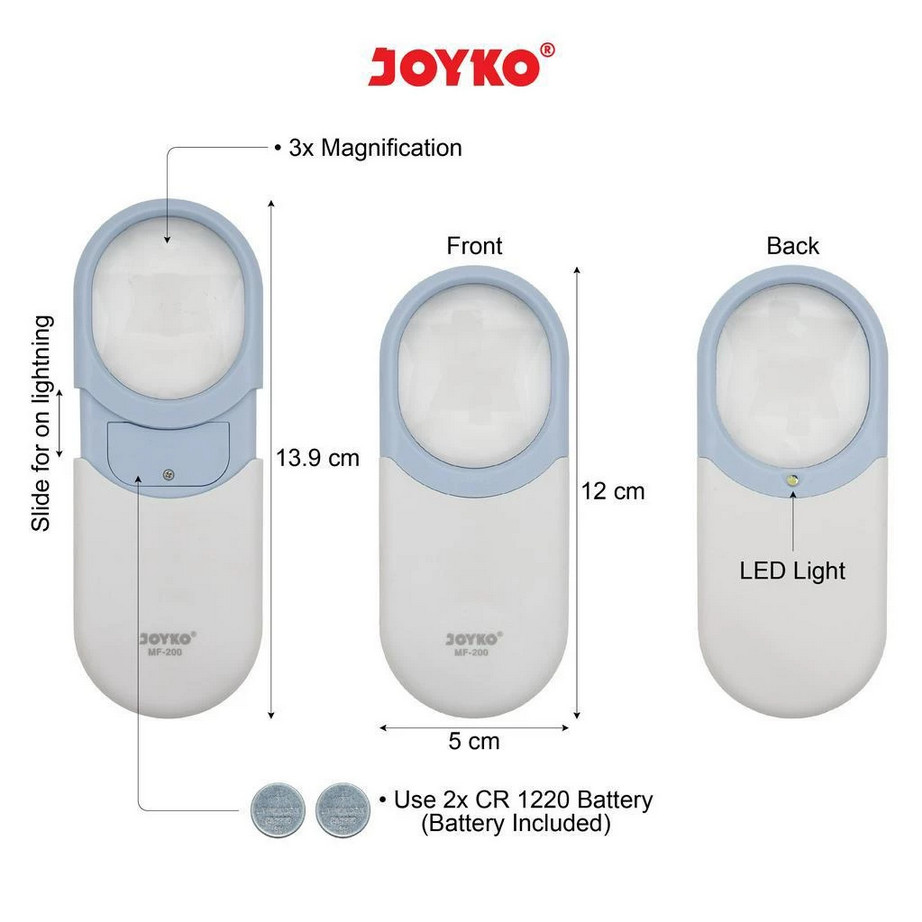 Store_Nolimit (1 Pcs) Kaca Pembesar Joyko Mf-200 / Magnifier Magnifying Glass Dengan Lampu Lup Alat