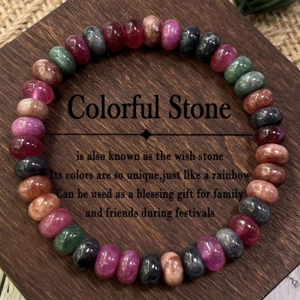 Multicolor Tourmaline Bracelet Natural Rainbow Tourmaline Handmade Beads Love Stone Watermelon Tourm