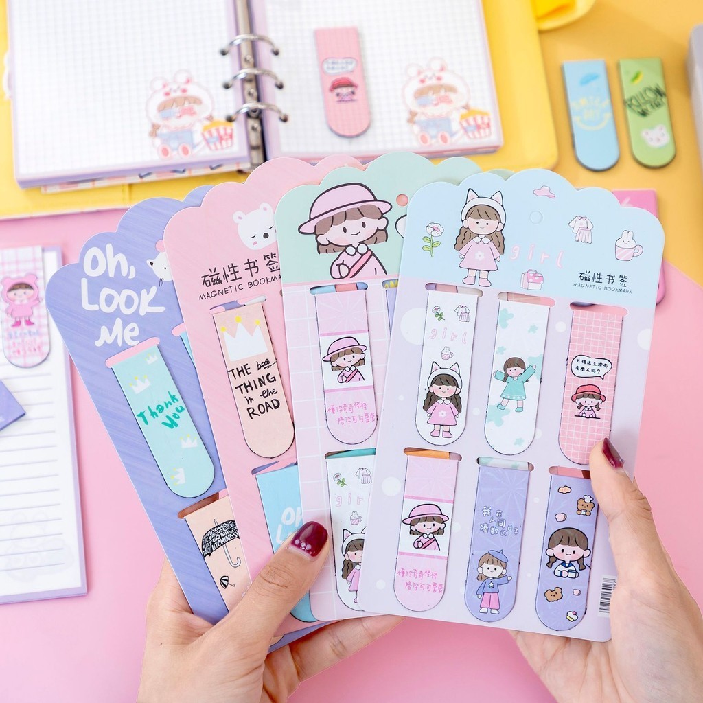 PEMBATAS BUKU MAGNET ANAK SEKOLAH / PEMBATAS BUKU KARAKTER LUCU / BOOKMARK MAGNET MOTIF KARTUN LUCU 