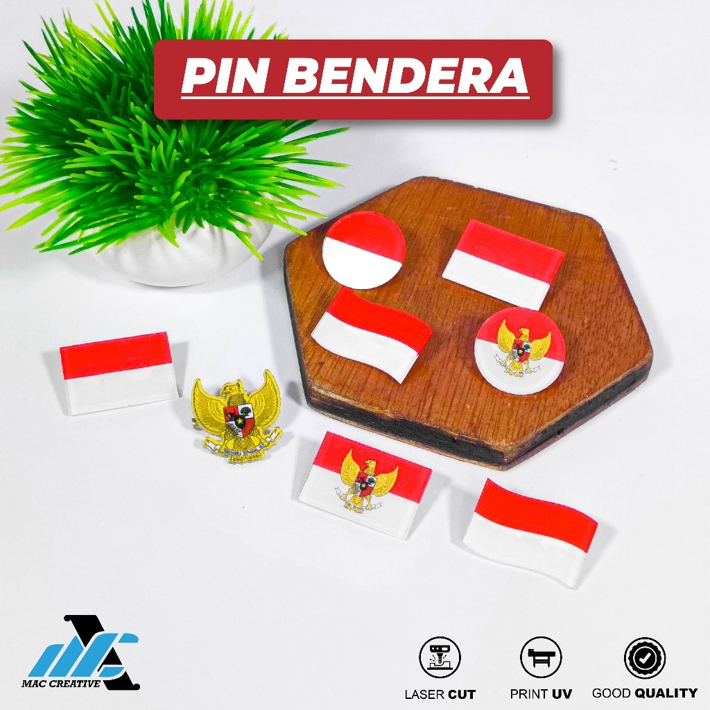 [PIN AKRILIK] BENDERA MERAH PUTIH BULAT - GARUDA PANCASILA VARIAN WARNA - PIN BROS AKSESORIS SOUVENI