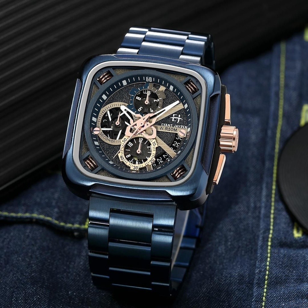 Terlaris Evans Jayden Jam Tangan Pria 9555 Rantai Stainless Steel Water Resistant 5ATM [SALE]
