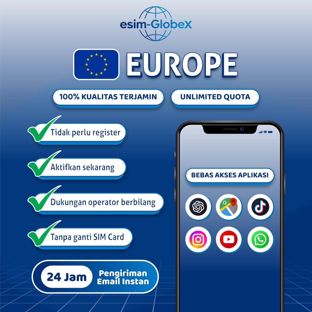 GlobeX Europe 32 Countries Roaming Unlimited Data | 3-10 GB | Solusi IMEI Blokir | IPHONE Inter