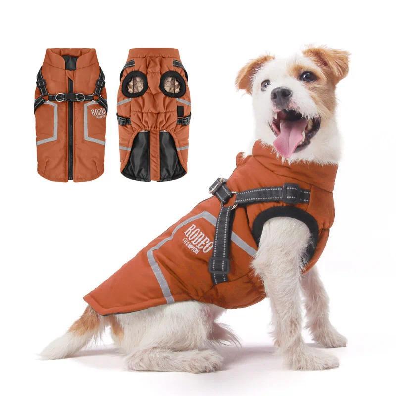 Harness-Compatible Dog Winter Coat - Graphene Thermal Windbreaker, Waterproof & Reflective, Heavy-Du