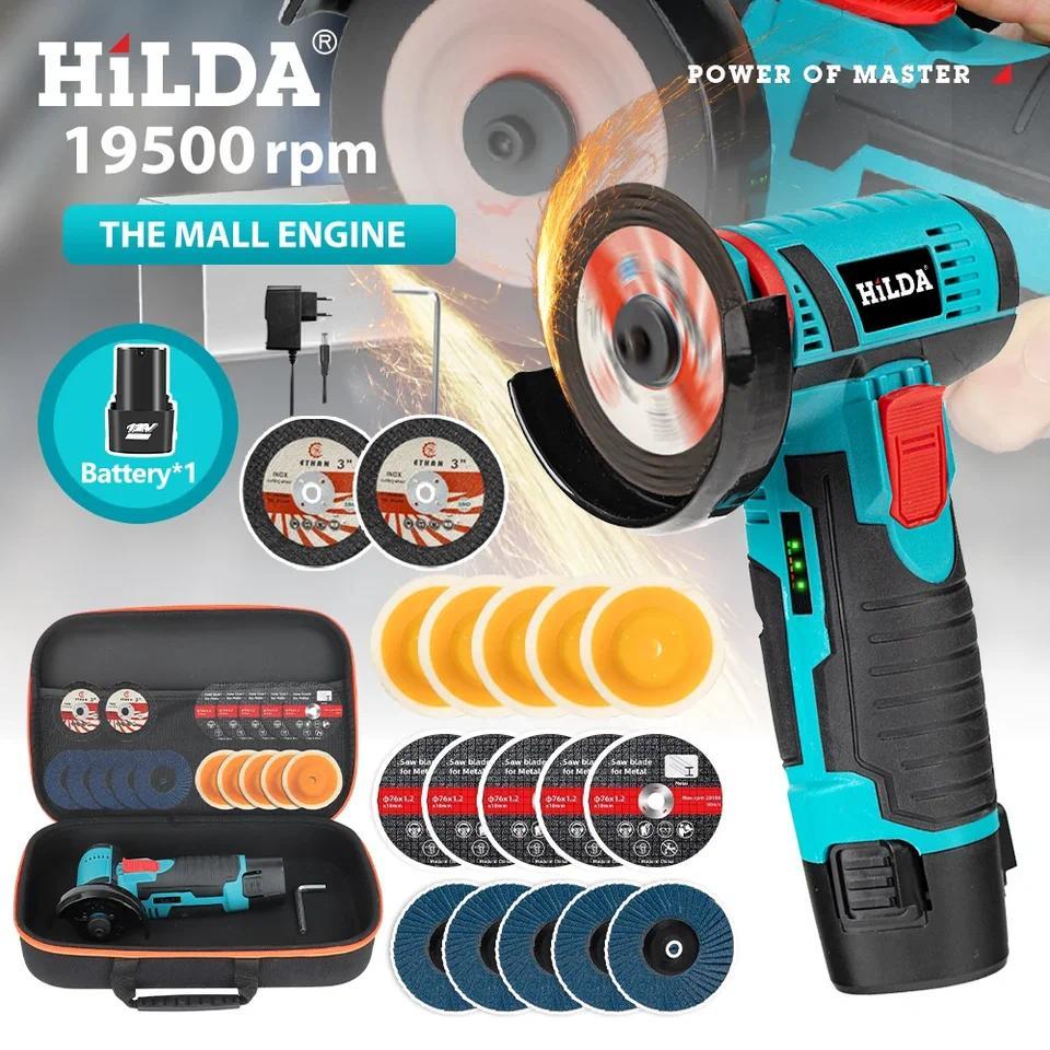HILDA 12V Miniature Cordless Angle Grinder Mini Angle Grinder with Battery Cordless Polisher (for cu