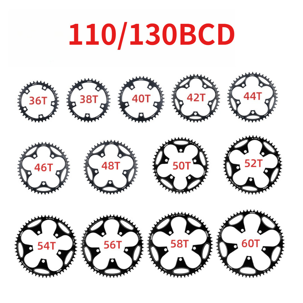Road Bike Chainring 5-Bolt 110/130 BCD 36T/38T/40T/42T/44T/46T/48/50T/52T/54T/56T/58T/60T Narrow-Wid