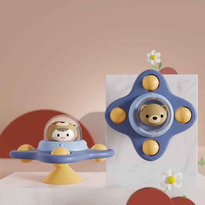 Mainan Edukasi Anak Bayi Melatih Motorik Sensorik Fidget Spinner Putar Biru Kuning - Biru