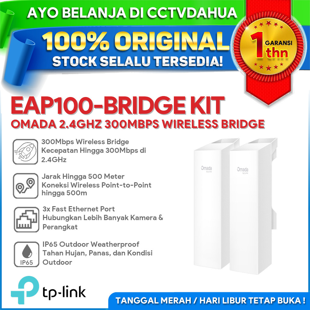 TP-LINK OMADA EAP100-BRIDGE KIT 2.4GHZ 300MBPS INDOOR/OUTDOOR WIRELESS BRIDGE 500M PTP