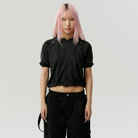 [ALAND] ROMANTIC CROWN - FLOWER EYELET HOOD JACKET BLACK