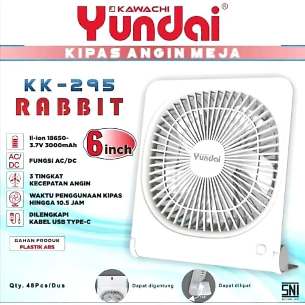 Kipas Angin Yundai KK-295 Rabbit Kipas Meja AC/DC 6" Emergency