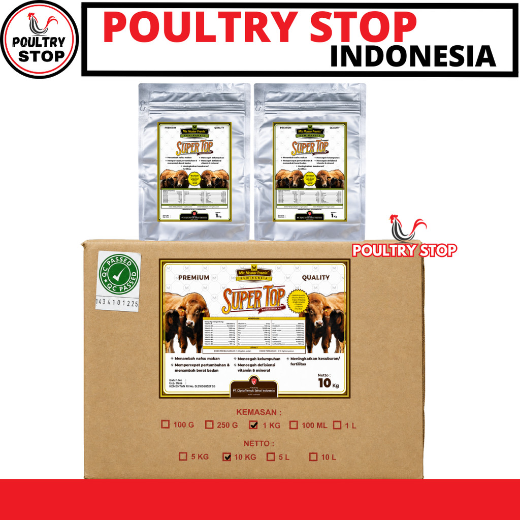 MIX MASTER SUPER TOP PENGGEMUKAN 1 DUS 10 KG - Premix Pemacu Penggemukan Sapi Kambing Domba Potong